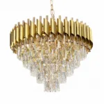 Candelabru Luxury Cristal Gold 50 cm – Cristal K9 Premium și Metal Auriu, 7 Becuri E27, Design Modern pentru Living și Dormitor