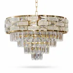 Candelabru Majestic Cristal Gold 50 cm – Cristal K9 Premium Transparent și Texturat, 8 Becuri E27, Design Modern de Lux pentru Living, Dining și Holuri Grandioase