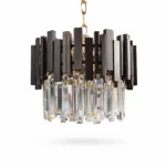 Candelabru Modern Prism Black 30 cm – Cristal K9 Premium Transparent și Metal Negru, 3 Becuri E14, Design Exclusiv pentru Holuri, Dormitoare și Zone de Accent