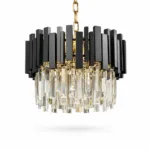 Candelabru Modern Prism Black 40 cm – Cristal K9 Premium Transparent și Metal Negru, 5 Becuri E14, Design Exclusiv pentru Dormitor, Hol și Living Modern