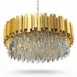 Candelabru Modern Prism Gold 60 cm – Cristal K9 Premium Transparent și Metal Auriu, 10 Becuri E14, Design Exclusiv pentru Living, Dining și Spații Grandioase