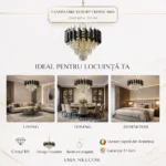 Candelabru Luxury Cristal Black 30 cm – Cristal K9 Premium și Metal Negru , 3 Surse E14, Design Modern pentru Hol, Dressing și Dormitor - imagine 6