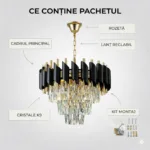 Candelabru Luxury Cristal Black 30 cm – Cristal K9 Premium și Metal Negru , 3 Surse E14, Design Modern pentru Hol, Dressing și Dormitor - imagine 8