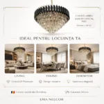 Candelabru Luxury Cristal Black 60 cm – Cristal K9 Premium și Metal Negru, 8 Surse E14, Design Modern pentru Living Generos, Lobby și Dining - imagine 6