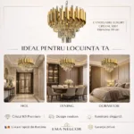 Candelabru Luxury Cristal Gold 30 cm – Metal Auriu și Cristal K9, 3 Becuri E14, Design Modern pentru Living și Hol - imagine 6