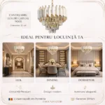 Candelabru Luxury Cristal White 30 cm – Cristal K9 Premium și Metal Alb, 3 Surse E14, Design Modern pentru Hol, Dressing și Dormitor Mic - imagine 6