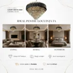 Candelabru Luxury Cristal Black 50 cm – Cristal K9 Premium și Metal Negru, 7 Surse E14, Design Modern pentru Living și Dormitor Matrimonial - imagine 6