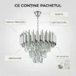 Candelabru Luxury Cristal Chrome 30 cm – Cristal K9 Premium și Metal Argintiu Cromat, 3 Surse E14, Design Modern pentru Hol, D - imagine 8