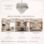 Candelabru Luxury Cristal Chrome 40 cm – Cristal K9 Premium și Metal Argintiu Cromat, 4 Surse E14, Design Modern pentru Living, Dormitor și Birou - imagine 6