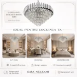 Candelabru Luxury Cristal Chrome 60 cm – Cristal K9 Premium și Metal Argintiu Cromat, 8 Surse E14, Design Modern pentru Living Generos, Lobby și Hotel - imagine 6