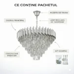 Candelabru Luxury Cristal Chrome 60 cm – Cristal K9 Premium și Metal Argintiu Cromat, 8 Surse E14, Design Modern pentru Living Generos, Lobby și Hotel - imagine 8