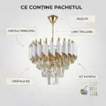 Candelabru Luxury Cristal White 30 cm – Cristal K9 Premium și Metal Alb, 3 Surse E14, Design Modern pentru Hol, Dressing și Dormitor Mic - imagine 8