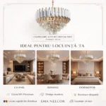 Candelabru Luxury Cristal White 40 cm – Cristal K9 Premium și Metal Alb, 4 Surse E14, Design Modern pentru Living, Dormitor și Birou - imagine 6