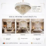 Candelabru Luxury Cristal White 60 cm – Cristal K9 Premium și Metal Alb, 8 Surse E14, Design Modern pentru Living-uri Spațioase, Lobby și Hotel - imagine 6