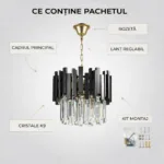 Candelabru Modern Prism Black 30 cm – Cristal K9 Premium Transparent și Metal Negru, 3 Becuri E14, Design Exclusiv pentru Holuri, Dormitoare și Zone de Accent - imagine 8