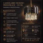 Candelabru Modern Prism Black 30 cm – Cristal K9 Premium Transparent și Metal Negru, 3 Becuri E14, Design Exclusiv pentru Holuri, Dormitoare și Zone de Accent - imagine 11
