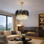 Candelabru Modern Prism Black 40 cm – Cristal K9 Premium Transparent și Metal Negru, 5 Becuri E14, Design Exclusiv pentru Dormitor, Hol și Living Modern - imagine 3