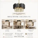 Candelabru Modern Prism Black 40 cm – Cristal K9 Premium Transparent și Metal Negru, 5 Becuri E14, Design Exclusiv pentru Dormitor, Hol și Living Modern - imagine 6