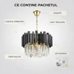 Candelabru Modern Prism Black 40 cm – Cristal K9 Premium Transparent și Metal Negru, 5 Becuri E14, Design Exclusiv pentru Dormitor, Hol și Living Modern - imagine 8
