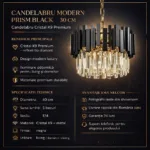 Candelabru Modern Prism Black 40 cm – Cristal K9 Premium Transparent și Metal Negru, 5 Becuri E14, Design Exclusiv pentru Dormitor, Hol și Living Modern - imagine 11