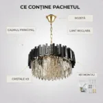 Candelabru Modern Prism Black 60 cm – Cristal K9 Premium Transparent și Metal Negru, 10 Becuri E14, Design Exclusiv pentru Living, Dining și Spații Moderne - imagine 8