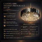 Candelabru Modern Prism Black 60 cm – Cristal K9 Premium Transparent și Metal Negru, 10 Becuri E14, Design Exclusiv pentru Living, Dining și Spații Moderne - imagine 11