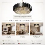 Candelabru Modern Prism Black 60 cm – Cristal K9 Premium Transparent și Metal Negru, 10 Becuri E14, Design Exclusiv pentru Living, Dining și Spații Moderne - imagine 6