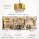 Candelabru Modern Prism Gold 30 cm – Cristal K9 Premium Transparent și Metal Auriu, 3 Becuri E14, Design Exclusiv pentru Holuri, Dormitoare și Zone de Accent - imagine 6