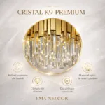 Candelabru Modern Prism Gold – Grand Edition, 81 cm – Cristal K9 Premium Transparent și Metal Auriu, 8 Becuri E14, Design Liniar Exclusiv pentru Dining și Insulă Bucătărie - imagine 7