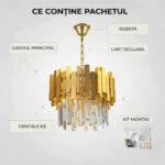 Candelabru Modern Prism Gold 30 cm – Cristal K9 Premium Transparent și Metal Auriu, 3 Becuri E14, Design Exclusiv pentru Holuri, Dormitoare și Zone de Accent - imagine 8
