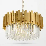 Candelabru Modern Prism Gold 50 cm – Cristal K9 Premium Transparent și Metal Auriu, 8 Becuri E14, Design Exclusiv pentru Living, Dining și Dormitor Master