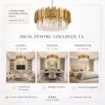 Candelabru Modern Prism Gold 50 cm – Cristal K9 Premium Transparent și Metal Auriu, 8 Becuri E14, Design Exclusiv pentru Living, Dining și Dormitor Master - imagine 6