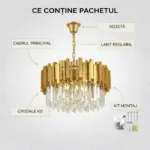 Candelabru Modern Prism Gold 50 cm – Cristal K9 Premium Transparent și Metal Auriu, 8 Becuri E14, Design Exclusiv pentru Living, Dining și Dormitor Master - imagine 8