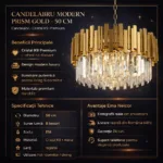 Candelabru Modern Prism Gold 50 cm – Cristal K9 Premium Transparent și Metal Auriu, 8 Becuri E14, Design Exclusiv pentru Living, Dining și Dormitor Master - imagine 11
