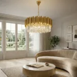 Candelabru Modern Prism Gold 60 cm – Cristal K9 Premium Transparent și Metal Auriu, 10 Becuri E14, Design Exclusiv pentru Living, Dining și Spații Grandioase - imagine 4