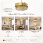 Candelabru Modern Prism Gold 60 cm – Cristal K9 Premium Transparent și Metal Auriu, 10 Becuri E14, Design Exclusiv pentru Living, Dining și Spații Grandioase - imagine 6