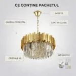 Candelabru Modern Prism Gold 60 cm – Cristal K9 Premium Transparent și Metal Auriu, 10 Becuri E14, Design Exclusiv pentru Living, Dining și Spații Grandioase - imagine 8
