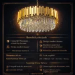 Candelabru Modern Prism Gold 60 cm – Cristal K9 Premium Transparent și Metal Auriu, 10 Becuri E14, Design Exclusiv pentru Living, Dining și Spații Grandioase - imagine 11