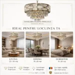 Candelabru Majestic Cristal Gold 40 cm – Cristal K9 Premium Transparent și Texturat, 5 Becuri E14, Design Modern de Lux pentru Dormitor, Hol și Dining - imagine 6