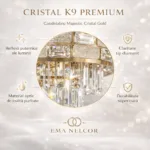 Candelabru Majestic Cristal Gold 50 cm – Cristal K9 Premium Transparent și Texturat, 8 Becuri E14, Design Modern de Lux pentru Living, Dining și Holuri Grandioase - imagine 7