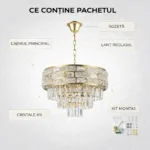 Candelabru Majestic Cristal Gold 40 cm – Cristal K9 Premium Transparent și Texturat, 5 Becuri E14, Design Modern de Lux pentru Dormitor, Hol și Dining - imagine 8
