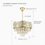 Candelabru Majestic Cristal Gold 40 cm – Cristal K9 Premium Transparent și Texturat, 5 Becuri E14, Design Modern de Lux pentru Dormitor, Hol și Dining - imagine 9