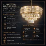 Candelabru Majestic Cristal Gold 40 cm – Cristal K9 Premium Transparent și Texturat, 5 Becuri E14, Design Modern de Lux pentru Dormitor, Hol și Dining - imagine 11