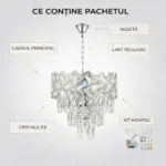 Candelabru Cristal Ice Cascade Chrome 30 cm – Cristal K9 Premium și Metal Argintiu, 4 Surse E14, Design Modern pentru Hol, Dressing sau Dormitor - imagine 8