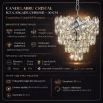 Candelabru Cristal Ice Cascade Chrome 30 cm – Cristal K9 Premium și Metal Argintiu, 4 Surse E14, Design Modern pentru Hol, Dressing sau Dormitor - imagine 11
