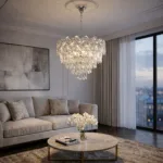 Candelabru Cristal Ice Cascade Chrome 40 cm – Cristal K9 Premium și Metal Argintiu, 5 Surse E14, Design Modern Luxos pentru Living, Dormitor și Birou - imagine 3