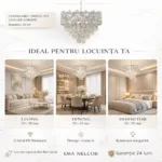 Candelabru Cristal Ice Cascade Chrome 40 cm – Cristal K9 Premium și Metal Argintiu, 5 Surse E14, Design Modern Luxos pentru Living, Dormitor și Birou - imagine 6