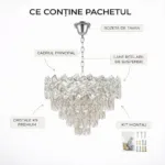 Candelabru Cristal Ice Cascade Chrome 40 cm – Cristal K9 Premium și Metal Argintiu, 5 Surse E14, Design Modern Luxos pentru Living, Dormitor și Birou - imagine 8