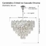 Candelabru Cristal Ice Cascade Chrome 40 cm – Cristal K9 Premium și Metal Argintiu, 5 Surse E14, Design Modern Luxos pentru Living, Dormitor și Birou - imagine 9