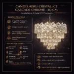 Candelabru Cristal Ice Cascade Chrome 40 cm – Cristal K9 Premium și Metal Argintiu, 5 Surse E14, Design Modern Luxos pentru Living, Dormitor și Birou - imagine 11